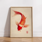 Japanse Koi Vis Canvas Poster – Minimalistische Rode Koi Wanddecoratie voor Modern Interieur