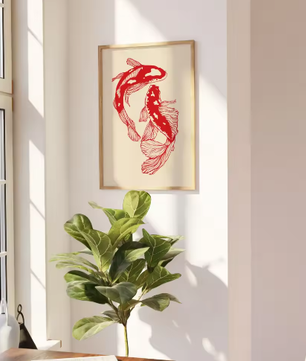 Japanse Koi Vis Canvas Poster – Minimalistische Rode Koi Wanddecoratie voor Modern Interieur