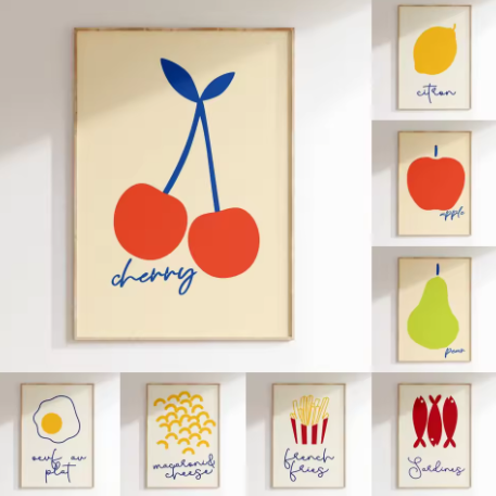 Minimalistische Fruit Canvas Poster – Moderne Keuken en Eetkamer Wanddecoratie