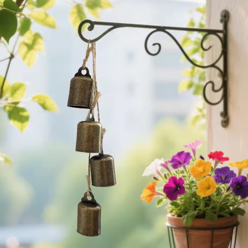 Rustieke Kerstklokken Decoratie – IJzeren Windgong met 4 Bellen voor Binnen en Buiten