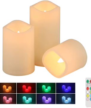 Set van 3 RGB LED Kaarsen – Vlamloze Pijlerkaarsen met Afstandsbediening en Timer