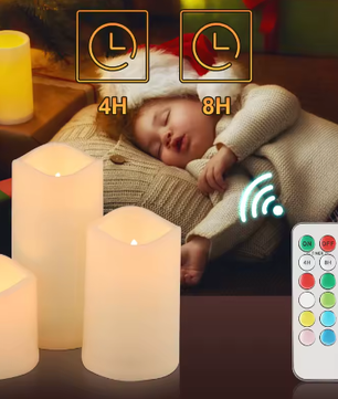 Set van 3 RGB LED Kaarsen – Vlamloze Pijlerkaarsen met Afstandsbediening en Timer