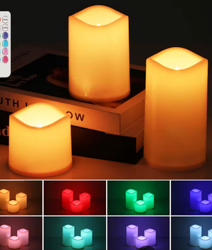 Set van 3 RGB LED Kaarsen – Vlamloze Pijlerkaarsen met Afstandsbediening en Timer