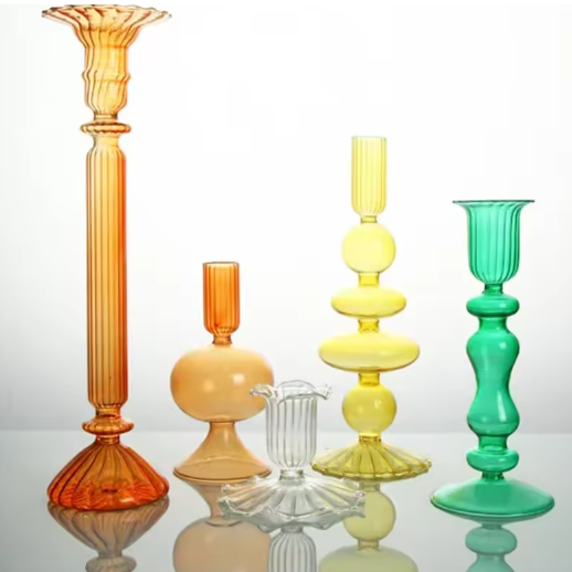 Glazen Kaarshouder – Moderne Kandelaars voor Tafel, Decoratieve Kaarsenhouder en Droge Bloem Vaas