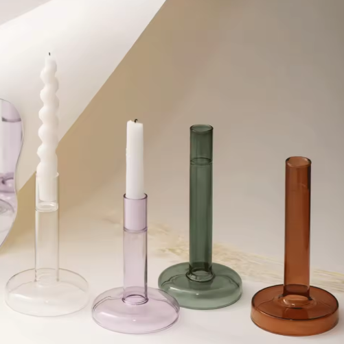 Transparante Glazen Kaarshouder – Verticale Kandelaar voor Tafel Decoratie