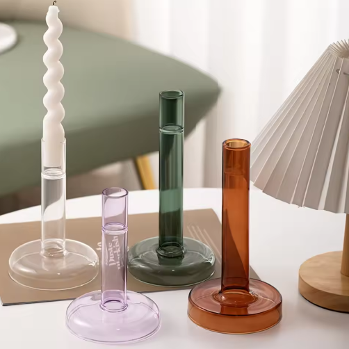 Transparante Glazen Kaarshouder – Verticale Kandelaar voor Tafel Decoratie