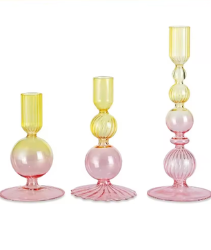 Glazen Kandelaars Set van 3 – Kaarshouder en Bloemenvaas Tafel Decoratie