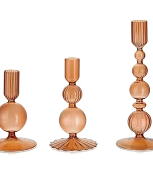 Glazen Kandelaars Set van 3 – Kaarshouder en Bloemenvaas Tafel Decoratie