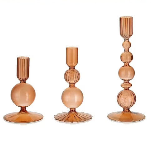 Glazen Kandelaars Set van 3 – Kaarshouder en Bloemenvaas Tafel Decoratie