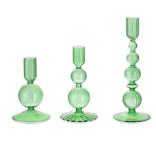 Glazen Kandelaars Set van 3 – Kaarshouder en Bloemenvaas Tafel Decoratie