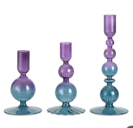 Glazen Kandelaars Set van 3 – Kaarshouder en Bloemenvaas Tafel Decoratie