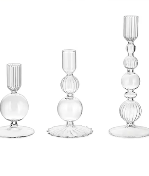 Glazen Kandelaars Set van 3 – Kaarshouder en Bloemenvaas Tafel Decoratie