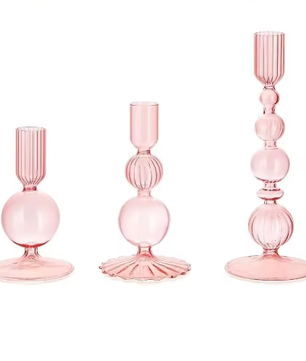 Glazen Kandelaars Set van 3 – Kaarshouder en Bloemenvaas Tafel Decoratie