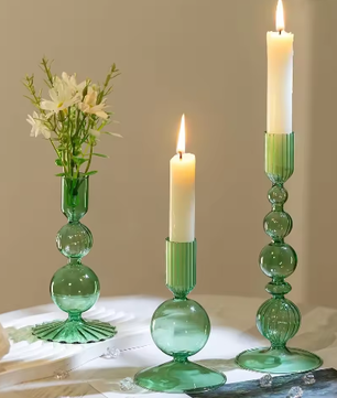 Glazen Kandelaars Set van 3 – Kaarshouder en Bloemenvaas Tafel Decoratie