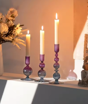 Glazen Kandelaars Set van 3 – Kaarshouder en Bloemenvaas Tafel Decoratie