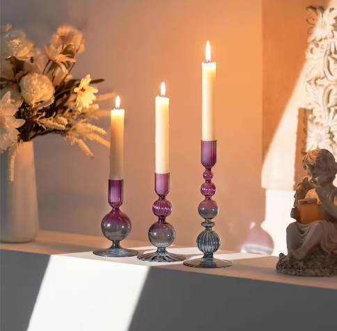 Glazen Kandelaars Set van 3 – Kaarshouder en Bloemenvaas Tafel Decoratie