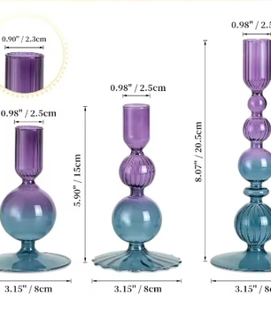 Glazen Kandelaars Set van 3 – Kaarshouder en Bloemenvaas Tafel Decoratie