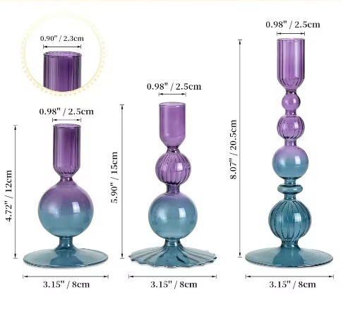Glazen Kandelaars Set van 3 – Kaarshouder en Bloemenvaas Tafel Decoratie
