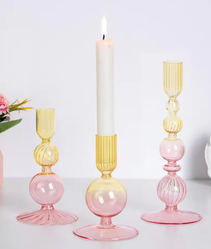 Glazen Kandelaars Set van 3 – Kaarshouder en Bloemenvaas Tafel Decoratie