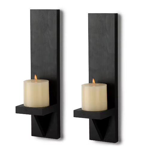 Set van 2 Houten Wandkaarsenhouders – Rustieke Muur Kandelaars voor Woonkamer Decoratie