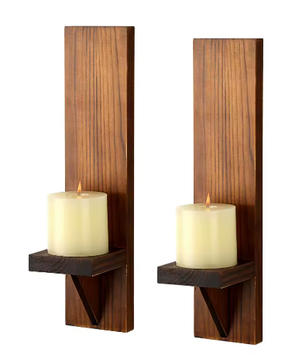 Set van 2 Houten Wandkaarsenhouders – Rustieke Muur Kandelaars voor Woonkamer Decoratie