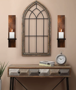 Set van 2 Houten Wandkaarsenhouders – Rustieke Muur Kandelaars voor Woonkamer Decoratie