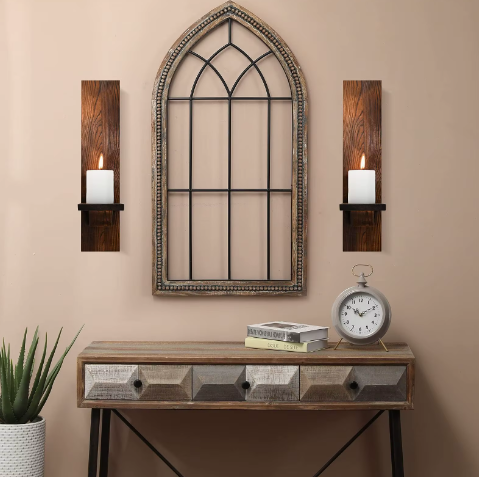 Set van 2 Houten Wandkaarsenhouders – Rustieke Muur Kandelaars voor Woonkamer Decoratie