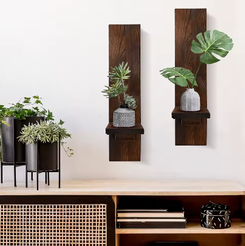 Set van 2 Houten Wandkaarsenhouders – Rustieke Muur Kandelaars voor Woonkamer Decoratie