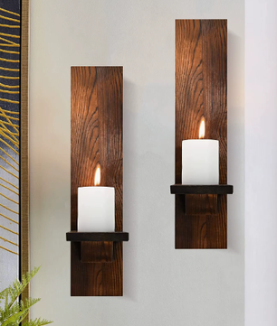 Set van 2 Houten Wandkaarsenhouders – Rustieke Muur Kandelaars voor Woonkamer Decoratie