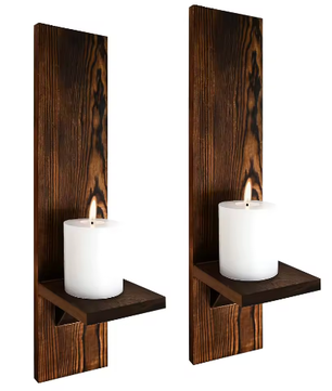 Set van 2 Houten Wandkaarsenhouders – Rustieke Muur Kandelaars voor Woonkamer Decoratie
