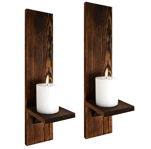 Set van 2 Houten Wandkaarsenhouders – Rustieke Muur Kandelaars voor Woonkamer Decoratie
