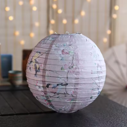 Ronde Papieren Lantaarn met Bloemenprint – Decoratieve Festival en Feest Lantaarn