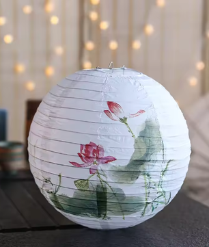 Ronde Papieren Lantaarn met Bloemenprint – Decoratieve Festival en Feest Lantaarn