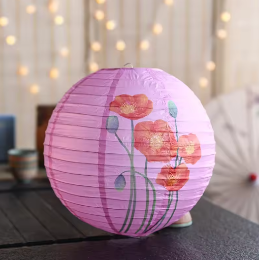 Ronde Papieren Lantaarn met Bloemenprint – Decoratieve Festival en Feest Lantaarn