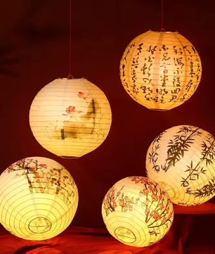 Ronde Papieren Lantaarn met Bloemenprint – Decoratieve Festival en Feest Lantaarn