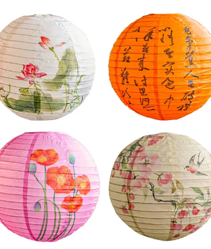 Ronde Papieren Lantaarn met Bloemenprint – Decoratieve Festival en Feest Lantaarn