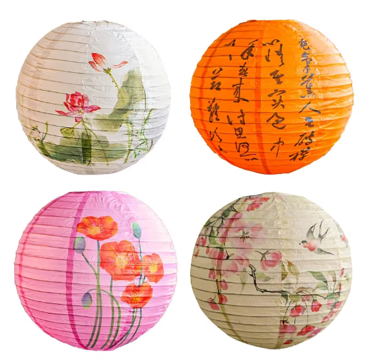 Ronde Papieren Lantaarn met Bloemenprint – Decoratieve Festival en Feest Lantaarn