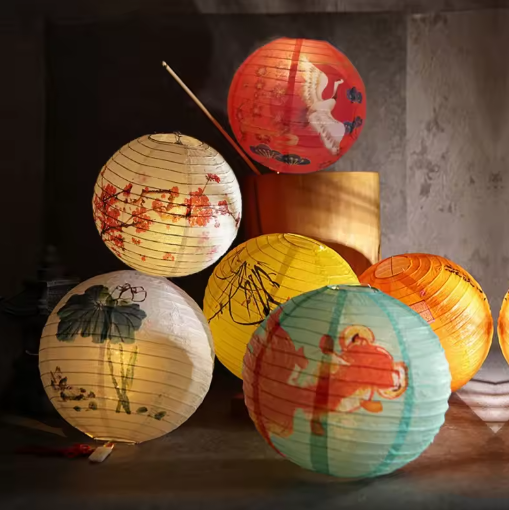 Ronde Papieren Lantaarn met Bloemenprint – Decoratieve Festival en Feest Lantaarn