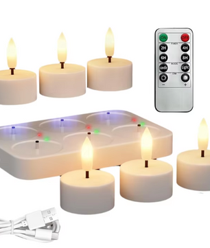 Oplaadbare LED Theelichtjes Set van 6 – Vlamloze Kaarsen met Afstandsbediening en Laadstation