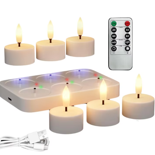 Oplaadbare LED Theelichtjes Set van 6 – Vlamloze Kaarsen met Afstandsbediening en Laadstation