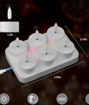 Oplaadbare LED Theelichtjes Set van 6 – Vlamloze Kaarsen met Afstandsbediening en Laadstation