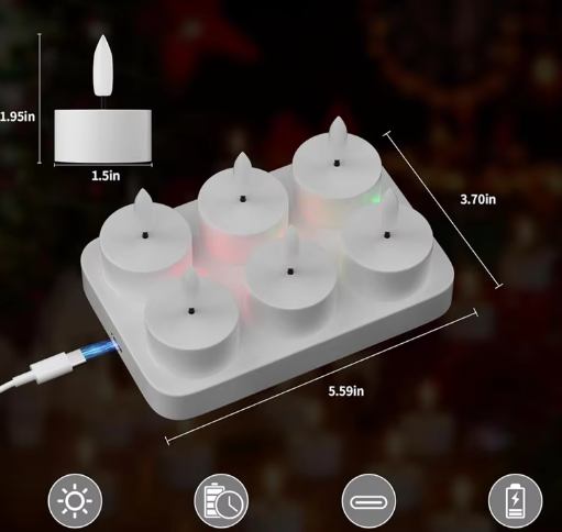 Oplaadbare LED Theelichtjes Set van 6 – Vlamloze Kaarsen met Afstandsbediening en Laadstation