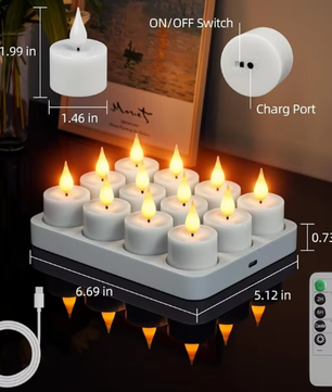 Oplaadbare LED Theelichtjes Set van 12 – Vlamloze Flikkerende Kaarsen met Afstandsbediening