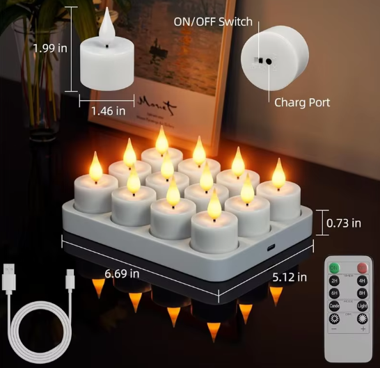 Oplaadbare LED Theelichtjes Set van 12 – Vlamloze Flikkerende Kaarsen met Afstandsbediening