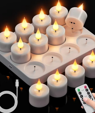 Oplaadbare LED Theelichtjes Set van 12 – Vlamloze Flikkerende Kaarsen met Afstandsbediening