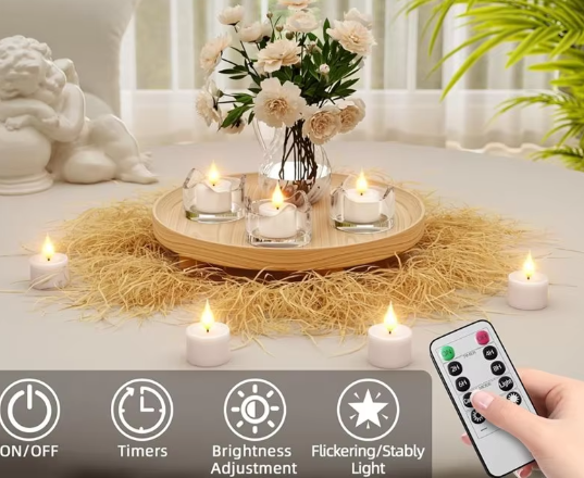 Oplaadbare LED Theelichtjes Set van 12 – Vlamloze Flikkerende Kaarsen met Afstandsbediening