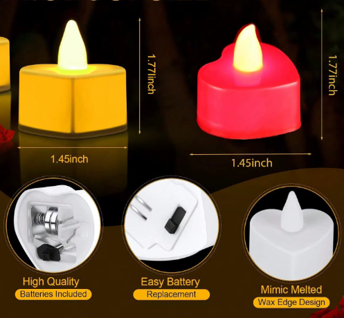 Hartvormige LED Theelichtjes Set van 24 – Vlamloze Romantische Kaarsen Decoratie