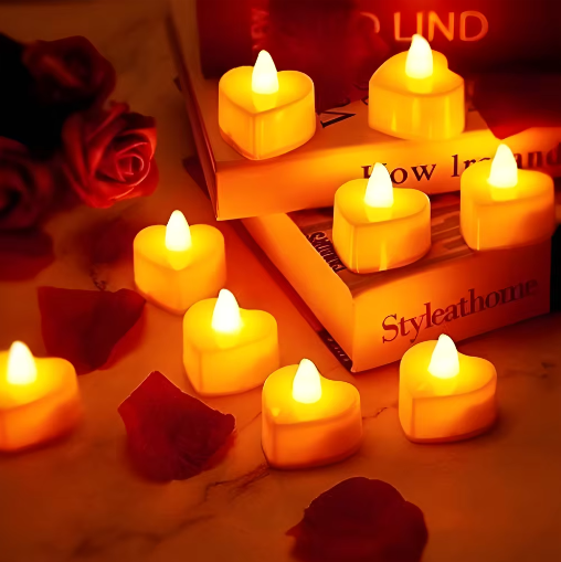 Hartvormige LED Theelichtjes Set van 24 – Vlamloze Romantische Kaarsen Decoratie