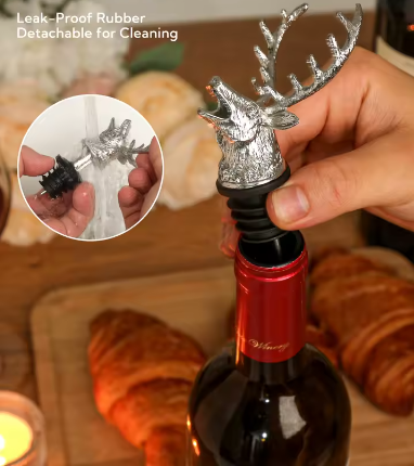 Retro Wijnschenker met Flessenstop – RVS Schenktuit en Zinklegering Wijnbeluchter