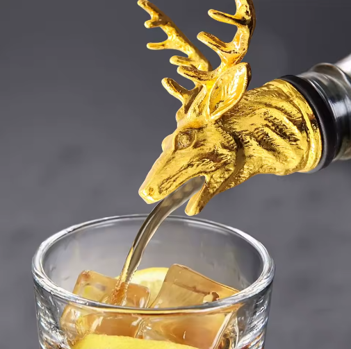 Retro Wijnschenker met Flessenstop – RVS Schenktuit en Zinklegering Wijnbeluchter